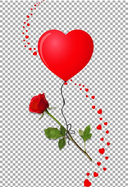 Rode roos en hart ballon met confetti glinsterende clip art — Stockvector