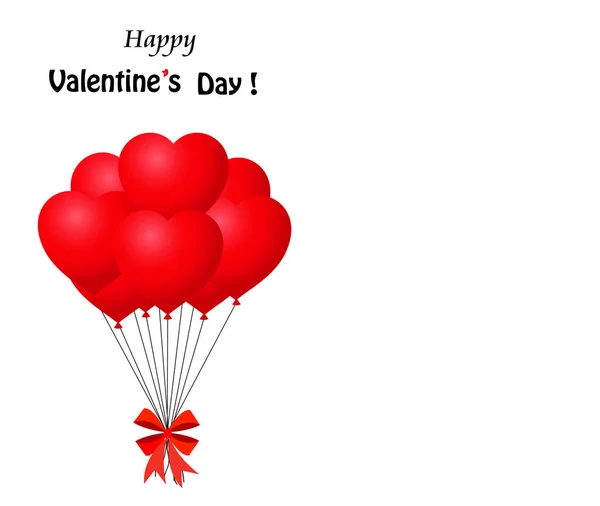 Пучок червоних кульок у формі серця, загорнутий святковим бантом — стоковий вектор