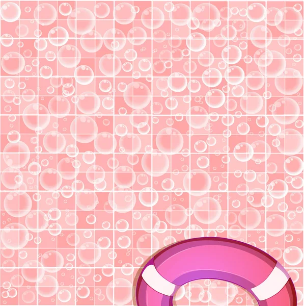 Plantilla con burbujas de jabón volador en azulejos pared de baño azul