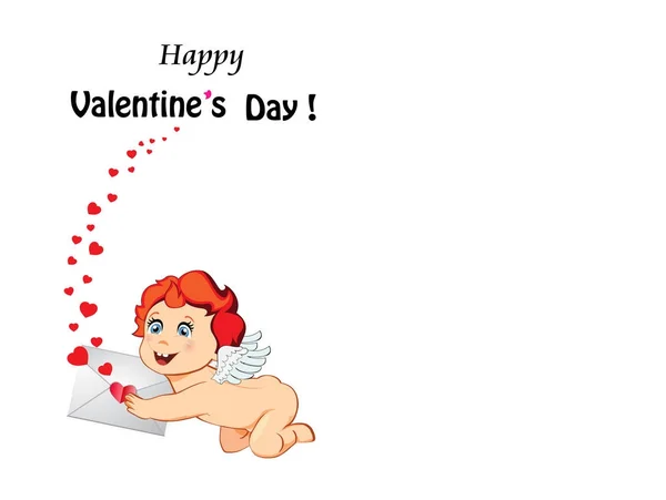 Happy Velrntine's day template with cartoon baby Cupid — Stock Vector