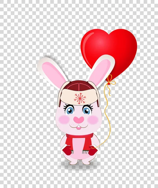 Mignon lapin dessin animé en chapeau rouge avec rabats d'oreille , — Image vectorielle