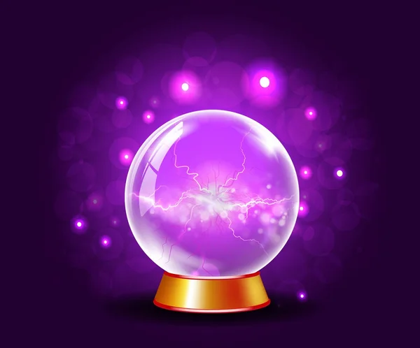 Brillante bola de cristal o plasma sobre fondo violeta brillante . — Vector de stock