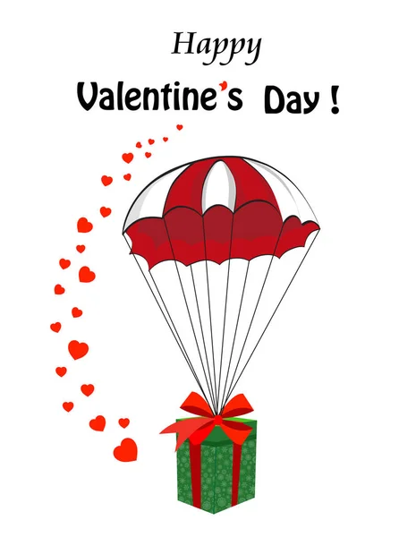 Carte de voeux de dessin animé de Saint-Valentin avec cadeau tombant vers le bas avec pa — Image vectorielle