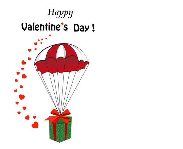 Plantilla de dibujos animados del día de San Valentín con regalo que cae con parach — Archivo Imágenes Vectoriales