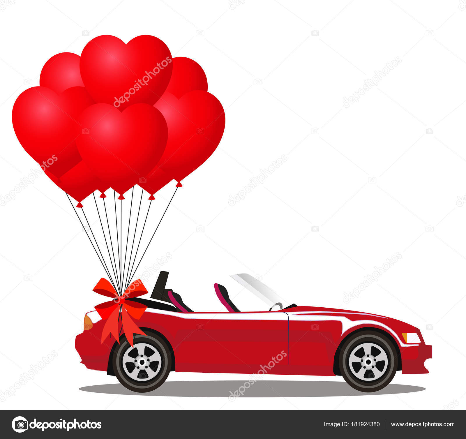 红色现代开敞蓬车与束红色气球图库矢量图©Katarepsius 181924380, image size:1600x1507