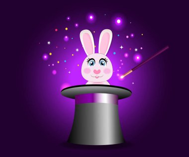 Bunny Menekşe köpüklü kızdırma arka plan üzerinde değnek ile sihirli şapkalı
