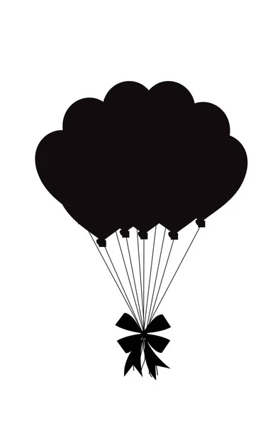 Silhouette noire de ballons bouquet avec arc festif — Image vectorielle