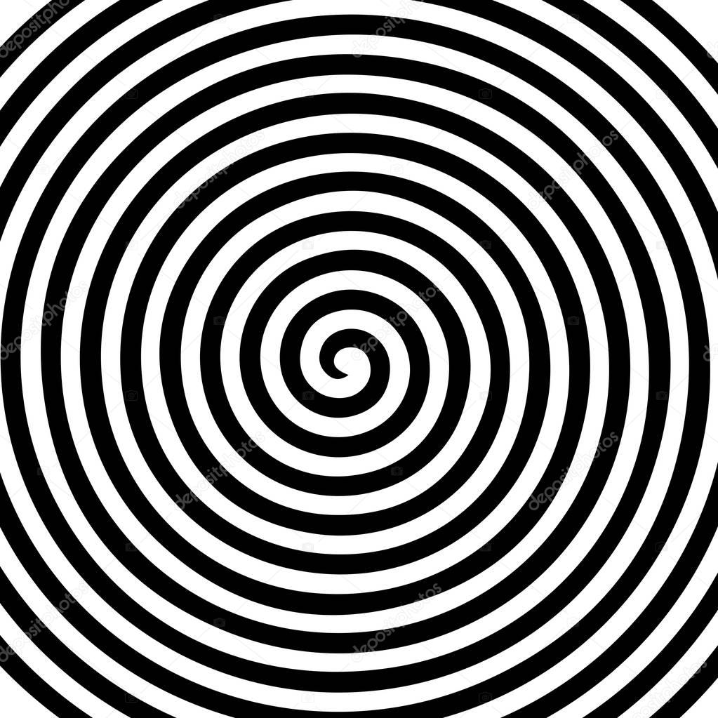Black white round abstract vortex hypnotic spiral wallpaper. Vector illustration optical illusion spiral anaglyph opt art illustration. Volute, spiral, concentric lines, circular, rotating background.