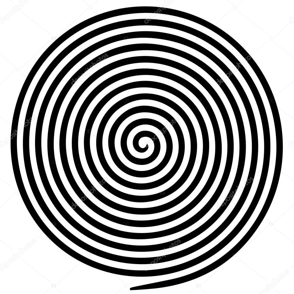 Black white round abstract vortex hypnotic spiral. Vector illustration optical illusion helix anaglyph opt art illustration. Volute, maze, concentric lines, circular, rotating clip art isolated.