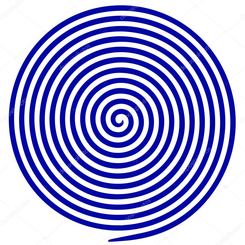 Blue and white round abstract vortex hypnotic spiral. Vector illustration optical illusion helix anaglyph opt art illustration. Volute, maze, concentric lines, circular, rotating clip art isolated.