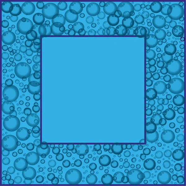 Frame met zwevende zeep of soda bubbels patroon op blauw backgro — Stockvector
