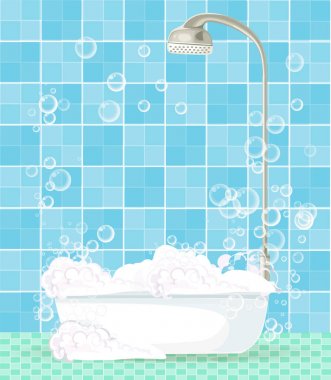 Sevimli çizgi şablonu ile mavi karolar banyo iç