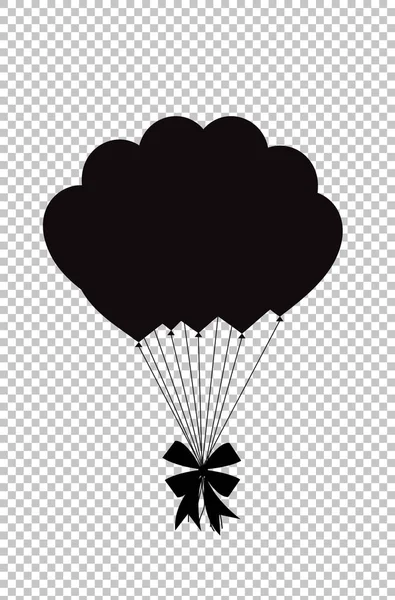 Schwarze Silhouette von Luftballons mit festlicher Schleife — Stockvektor