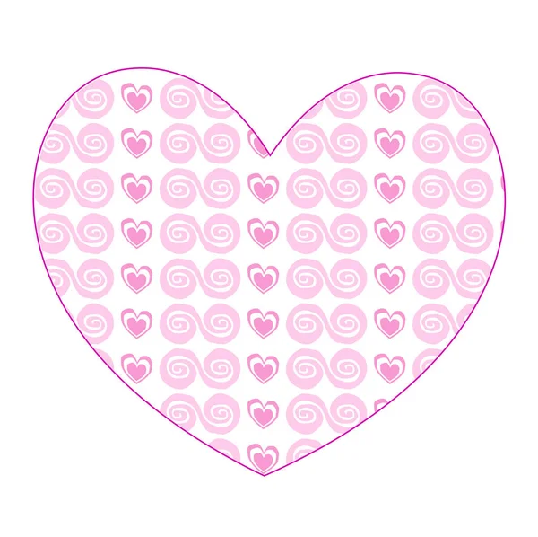 Χαριτωμένο μεγάλη καρδιά ροζ αυτοκόλλητο με μικρές καρδιές και σπείρες patte — Διανυσματικό Αρχείο