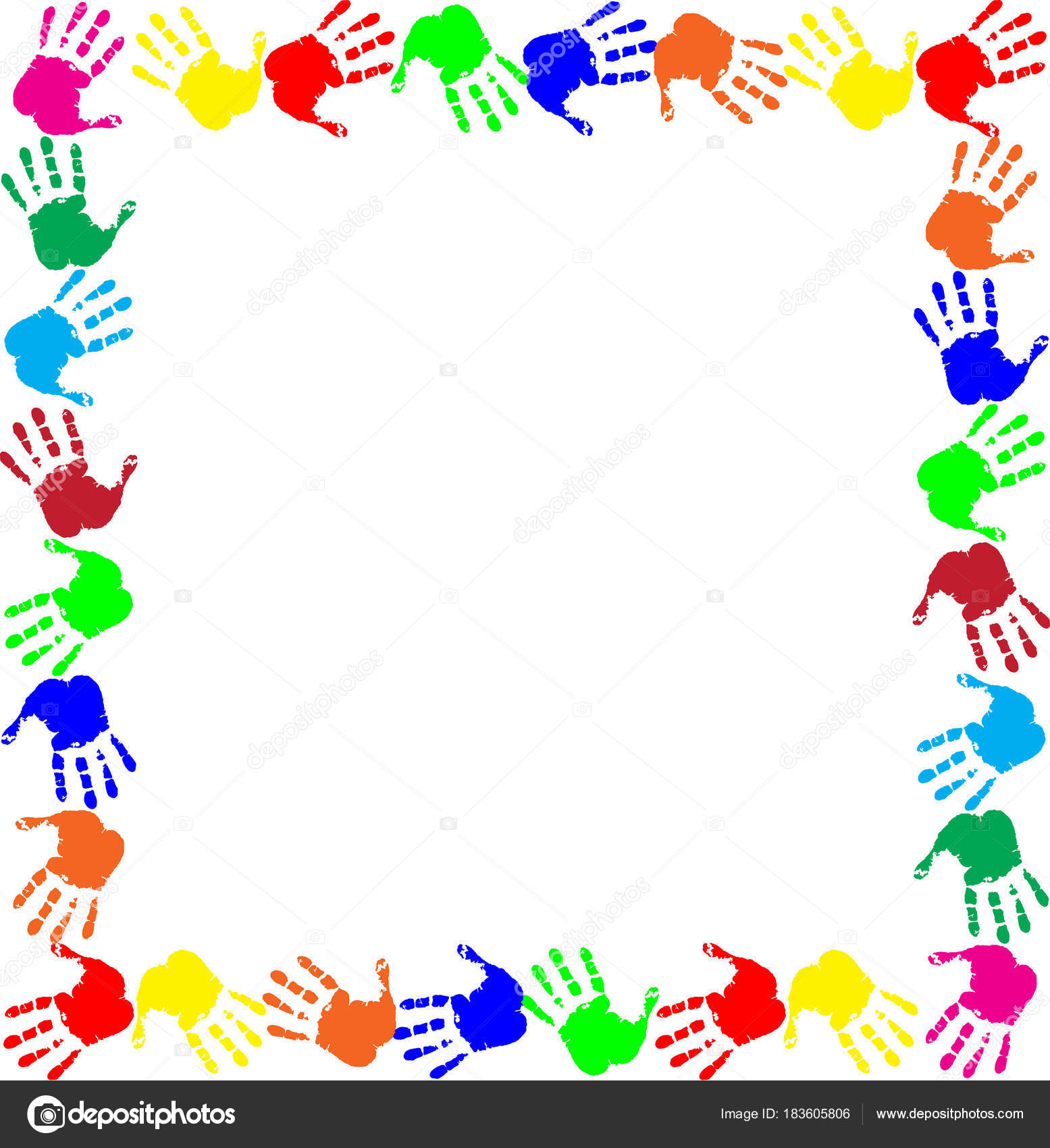 Colorful rainbow frame multicolored handprints border Stock Vector by  ©Katarepsius 183605806