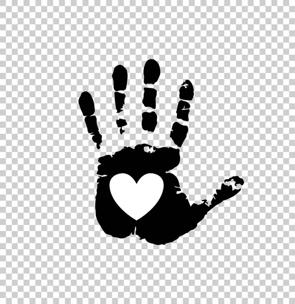 Coeur blanc imprimé paume noire . — Image vectorielle