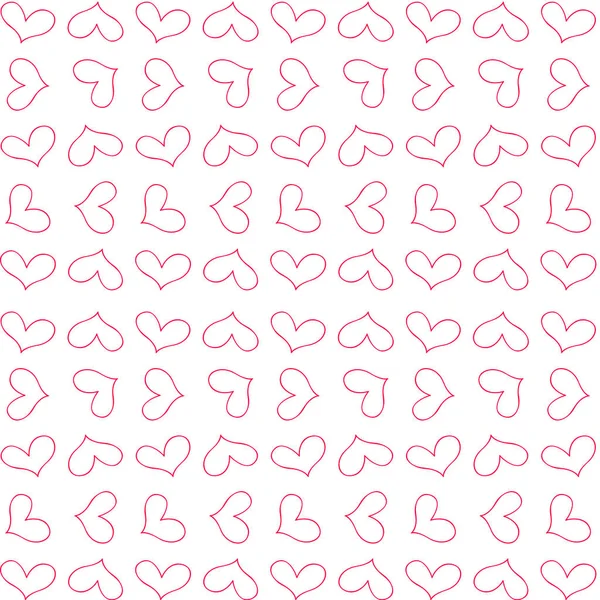 Retro cute seamless pattern with red outline  hearts on white — Stock Vector