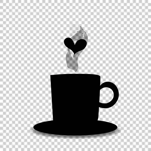 Siyah çay veya kahve Kupası Buhar ve kalp ile silüeti — Stok Vektör