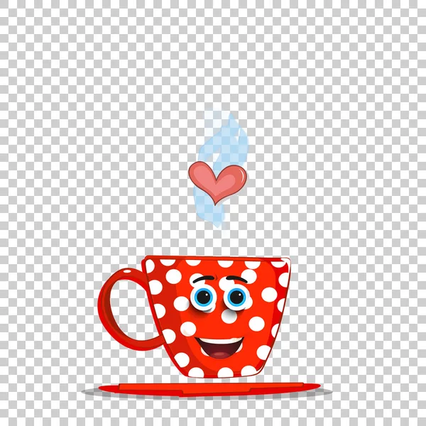Aranyos gőzölgő piros rajzfilm cup-fehér pöttyös mintával — Stock Vector