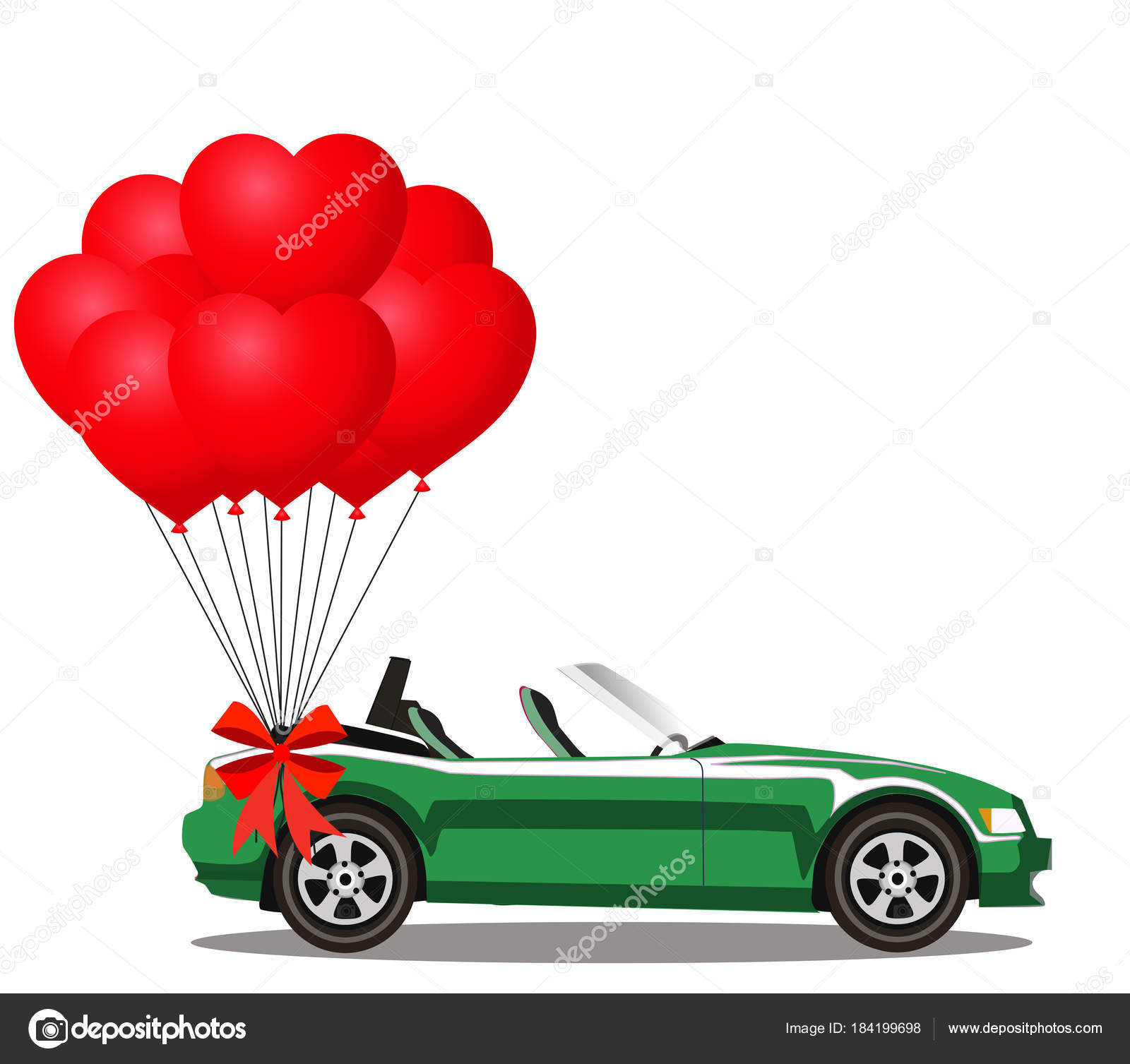 绿色打开卡通跑车与心脏气球图库矢量图©Katarepsius 184199698, image size:1600x1507