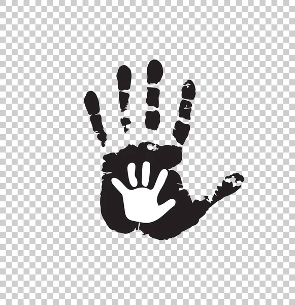 Чорно-білий силует дорослої та дитячої руки ізольовано — стоковий вектор