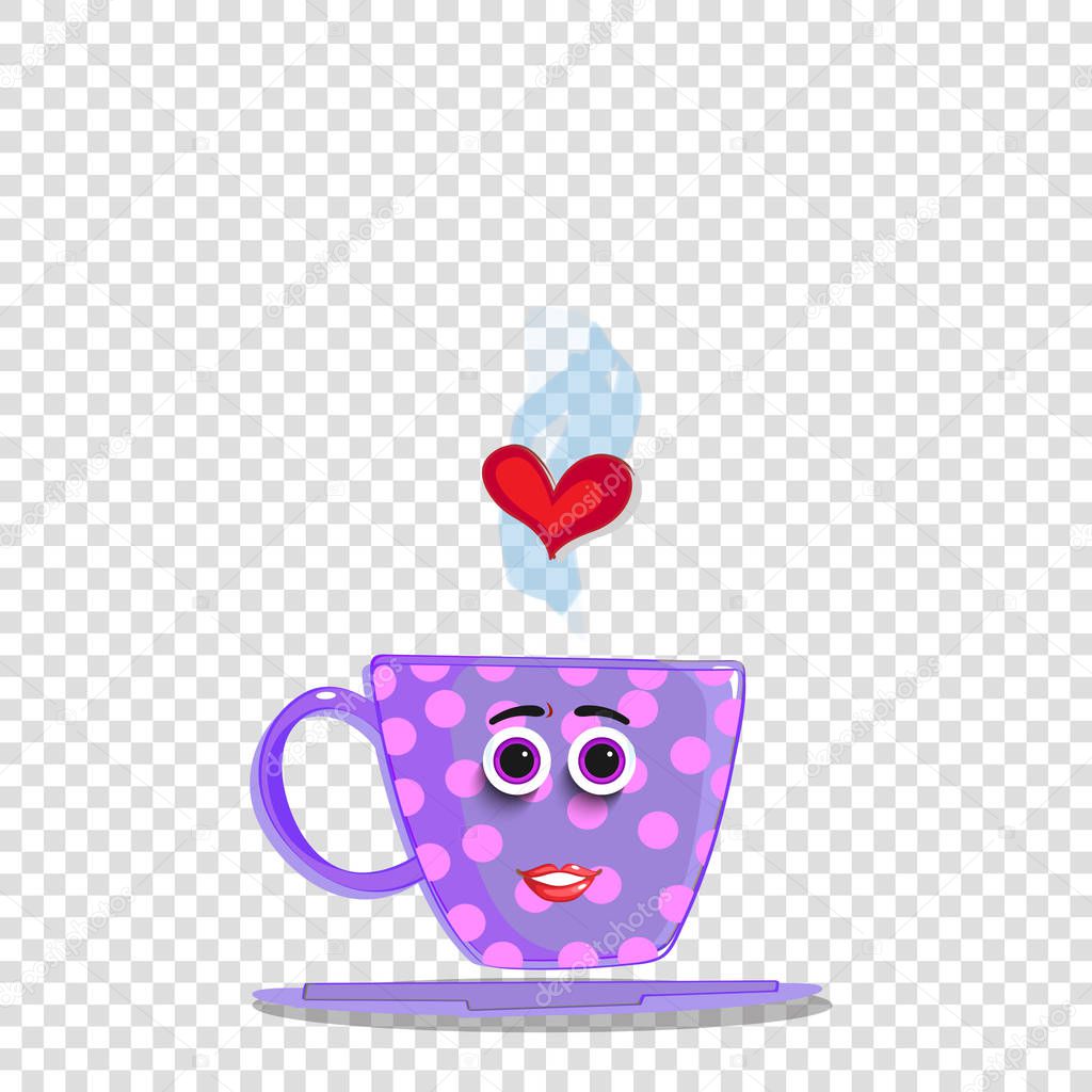 Cute violet cartoon cup with pink polka dots pattern