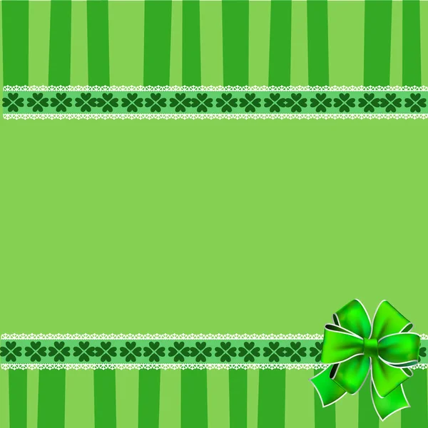 Saint Patricks Day template with clover lace and bow — Stock Vector