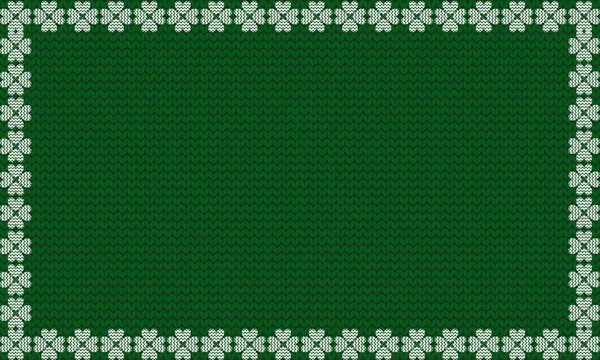 Yeşil kumaş örme örgü beyaz yoncaları ile çerçeveli arka plan — Stok Vektör