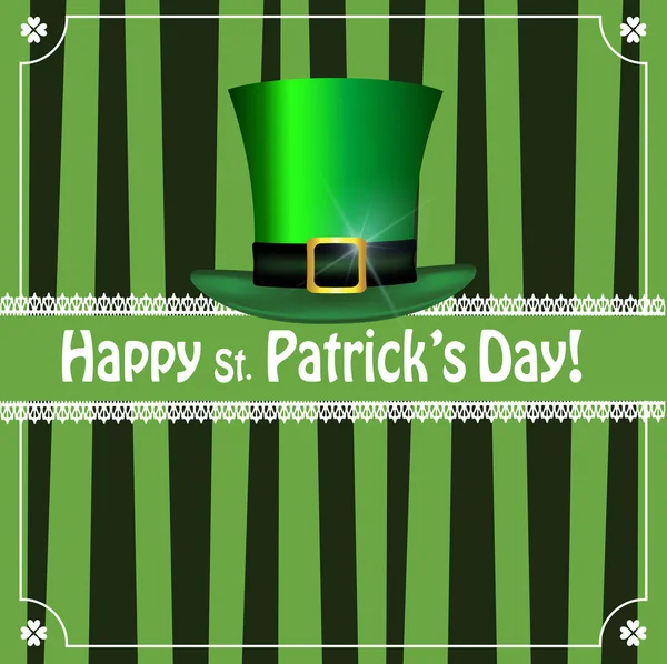 Carte de voeux rayée Saint Patricks Day avec chapeau de lutin — Image vectorielle