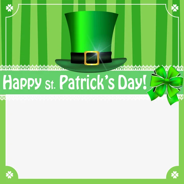 Patrick's Day card with  leprechaun's hat on empty white copy sp — Stock Vector