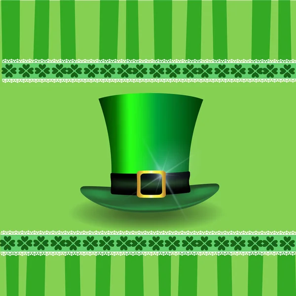 Carte Patrick Day avec dentelle de trèfle et chapeau de leprechaun — Image vectorielle