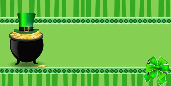 Patricks day banner mit schleife, lleprechauns gold und hut — Stockvektor