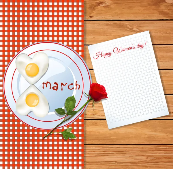 Boldog női nap üdvözlés kártya-val szám 8 alakú omlett és a r — Stock Vector