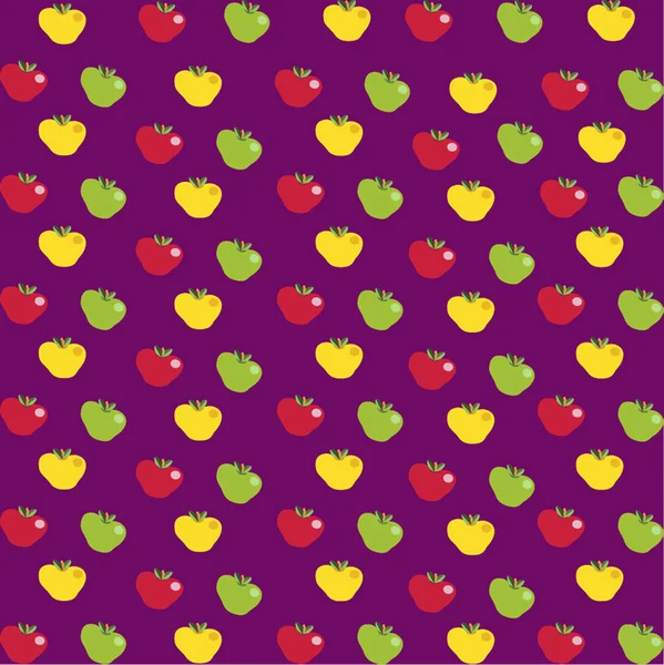Абстрактный рисунок с мультяшными яблоками на фиолетовом фоне . — стоковый вектор