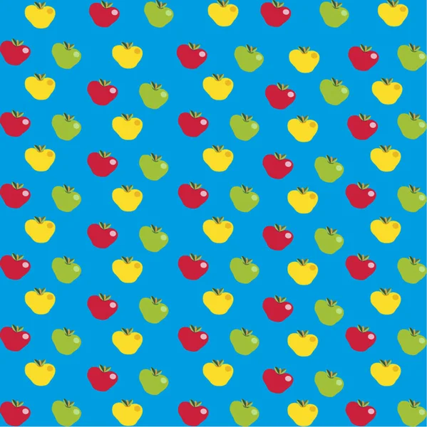 Bande dessinée pommes rouges, jaunes et vertes imprimées sur fond bleu . — Image vectorielle