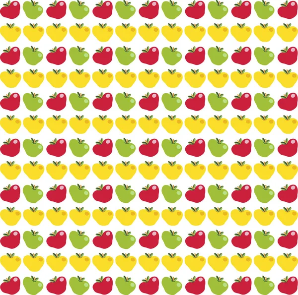 Seamless pattern with red, yellow and green apples on white — Stock Vector