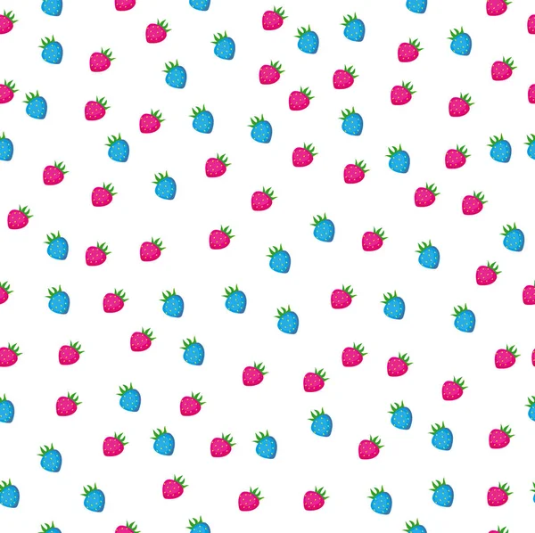 Patrón sin costuras con rosa y fresa azul sobre fondo blanco — Vector de stock