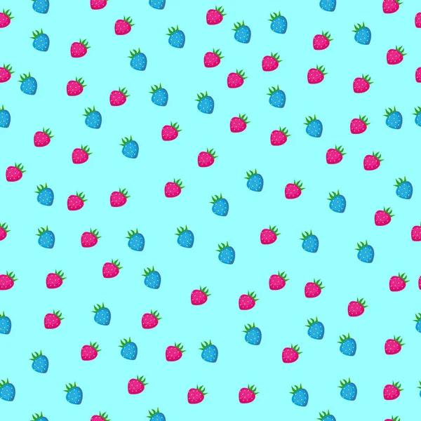 Strawberry seamless pattern on light blue background. Vector ill — Stock Vector
