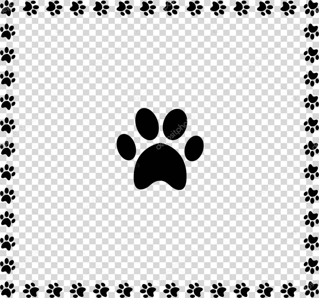 Black animal's paw print icon framed with paws 