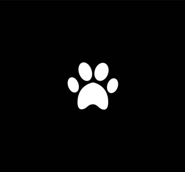 Siyah arka plan üzerine izole beyaz hayvan pençe yazdırma simgesi.