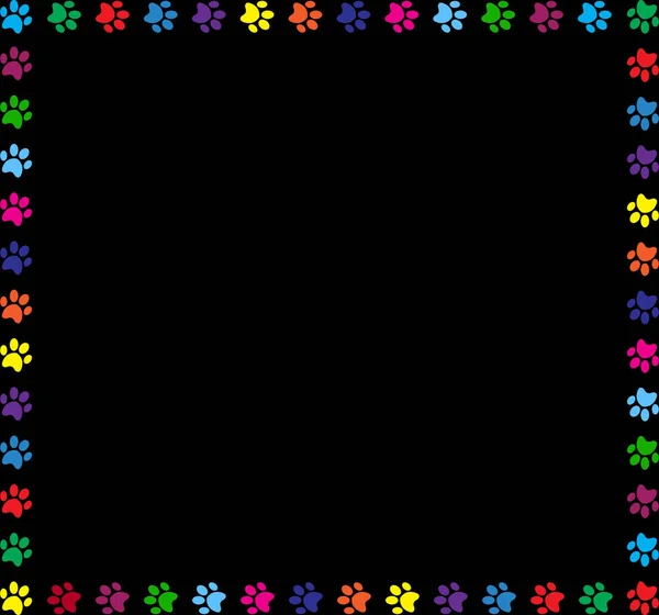 Marco cuadrado multicolor hecho de huellas de pata de animales — Vector de stock