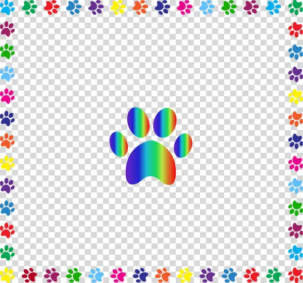 Pata animal arco iris estampado enmarcado con huellas de pata multicolor bo — Archivo Imágenes Vectoriales