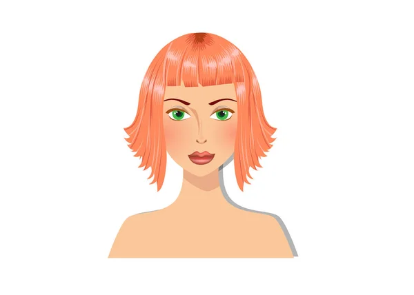 Hermosa chica pelirroja con ojos verdes y magnífico bob peinado jengibre color pelo estilo retrato — Vector de stock