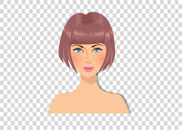 Smuk brunt hår pige med blå øjne og storslåede bob frisure karamel brun farve hår portræt – Stock-vektor