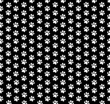 Square seamless template with white animals paw prints on black background. clipart