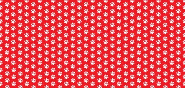 Kırmızı zemin üzerine beyaz hayvan pati izlerini dikdörtgen seamless modeli.