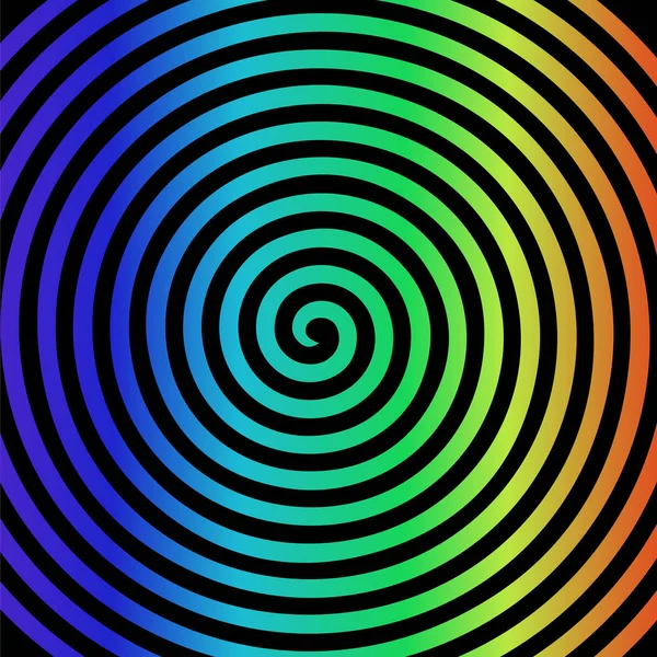 Arco-íris preto redonda abstrato vórtice hipnótico espiral papel de parede . — Vetor de Stock