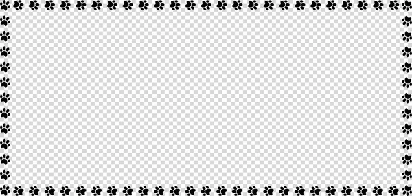 Rechteckrahmen aus schwarzen Tierpfoten-Prints auf transparentem Hintergrund. — Stockvektor