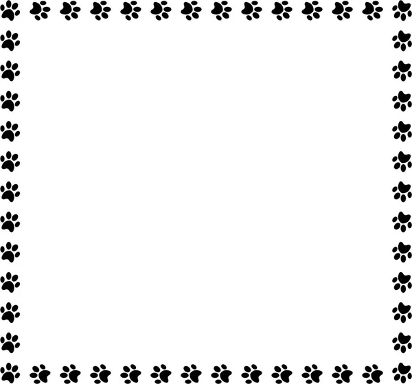 正方形のフレームは、白い背景の黒い動物の足の印刷物. — ストックベクタ