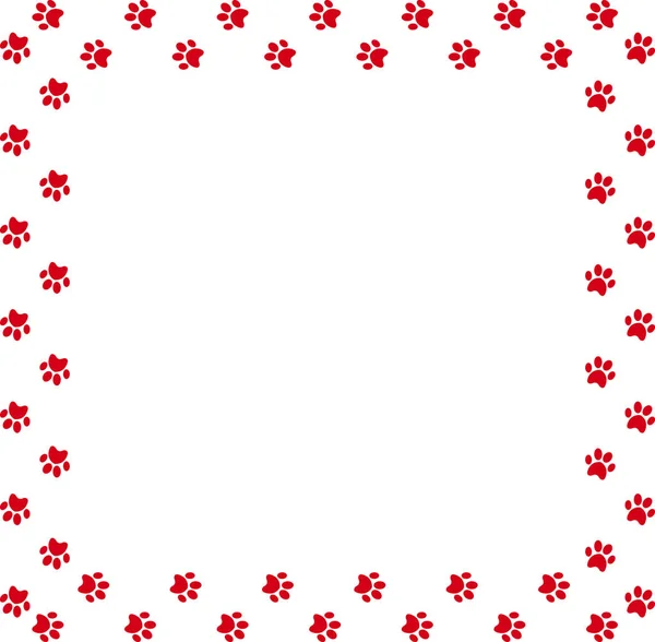 Квадратная рамка из красных отпечатков лап животных на белом фоне . — стоковый вектор